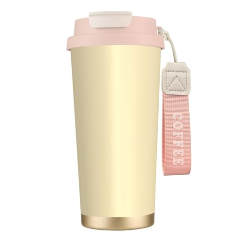 Reisebecher mit auslaufsicherem Deckel und Strohhalm, isolierter Kaffeebecher, doppelwandiger Vakuum-Edelstahl-Thermobecher für heiße und kalte Getränke, Mandelgelber Druck, 500 ml Reisebecher mit auslaufsicherem Deckel und Strohhalm, isolierter Kaffeebecher, doppelwandiger Vakuum-Edelstahl-Thermobecher für heiße und kalte Getränke, Mandelgelber Druck, 500 ml von KHDKLXOHZ