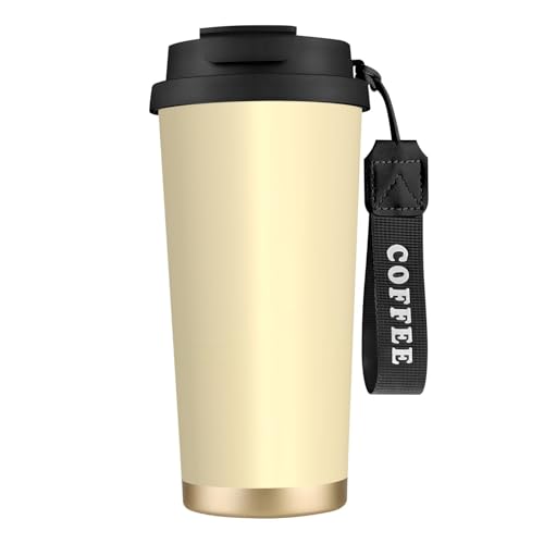 Reisebecher mit auslaufsicherem Deckel und Strohhalm, isolierter Kaffeebecher, doppelwandiger Vakuum-Edelstahl-Thermobecher für heiße und kalte Getränke, Mandelgelber Druck, 500 ml Reisebecher mit auslaufsicherem Deckel und Strohhalm, isolierter Kaffeebecher, doppelwandiger Vakuum-Edelstahl-Thermobecher für heiße und kalte Getränke, Mandelgelber Druck, 500 ml von KHDKLXOHZ