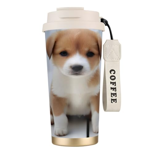 Reisebecher mit süßem Hundemotiv, auslaufsicherer Deckel und Strohhalm, isolierter Kaffeebecher, doppelwandig, Vakuum-Edelstahl-Thermobecher für heiße und kalte Getränke, 500 ml Reisebecher mit süßem Hundemotiv, auslaufsicherer Deckel und Strohhalm, isolierter Kaffeebecher, doppelwandig, Vakuum-Edelstahl-Thermobecher für heiße und kalte Getränke, 500 ml von KHDKLXOHZ