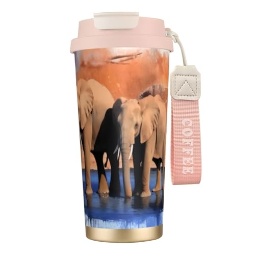 Thermobecher mit Elefanten-Kunstdruck, 500 ml, mit auslaufsicherem Deckel und Strohhalm, isolierter Kaffeebecher, doppelwandig, Vakuum-Edelstahl-Thermobecher für heiße und kalte Getränke Thermobecher mit Elefanten-Kunstdruck, 500 ml, mit auslaufsicherem Deckel und Strohhalm, isolierter Kaffeebecher, doppelwandig, Vakuum-Edelstahl-Thermobecher für heiße und kalte Getränke von KHDKLXOHZ