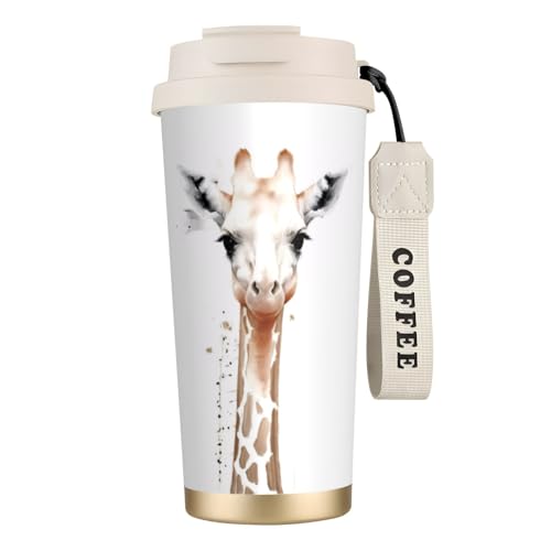 Thermobecher mit Giraffen-Aufdruck, auslaufsicherer Deckel und Strohhalm, isolierter Kaffeebecher, doppelwandiger Vakuum-Edelstahl-Thermobecher für heiße und kalte Getränke, 500 ml Thermobecher mit Giraffen-Aufdruck, auslaufsicherer Deckel und Strohhalm, isolierter Kaffeebecher, doppelwandiger Vakuum-Edelstahl-Thermobecher für heiße und kalte Getränke, 500 ml von KHDKLXOHZ