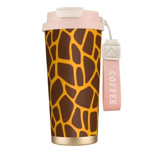 Thermobecher mit Giraffendruck, auslaufsicherer Deckel und Strohhalm, isolierter Kaffeebecher, doppelwandiger Vakuum-Edelstahl-Thermobecher für heiße und kalte Getränke, 500 ml Thermobecher mit Giraffendruck, auslaufsicherer Deckel und Strohhalm, isolierter Kaffeebecher, doppelwandiger Vakuum-Edelstahl-Thermobecher für heiße und kalte Getränke, 500 ml von KHDKLXOHZ