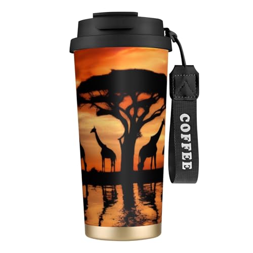 Thermobecher mit Giraffenmotiv unter dem Baum in Afrika, 500 ml, mit auslaufsicherem Deckel und Strohhalm, isolierter Kaffeebecher, doppelwandig, Vakuum-Edelstahl-Thermobecher für heiße und kalte Thermobecher mit Giraffenmotiv unter dem Baum in Afrika, 500 ml, mit auslaufsicherem Deckel und Strohhalm, isolierter Kaffeebecher, doppelwandig, Vakuum-Edelstahl-Thermobecher für heiße und kalte von KHDKLXOHZ