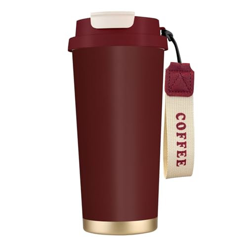 Thermobecher mit auslaufsicherem Deckel und Strohhalm, doppelwandiger Vakuum-Edelstahl-Thermobecher für heiße und kalte Getränke, Kastanienbrauner Druck, 500 ml Thermobecher mit auslaufsicherem Deckel und Strohhalm, doppelwandiger Vakuum-Edelstahl-Thermobecher für heiße und kalte Getränke, Kastanienbrauner Druck, 500 ml von KHDKLXOHZ