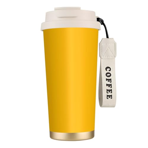 Thermobecher mit auslaufsicherem Deckel und Strohhalm, doppelwandiger Vakuum-Edelstahl-Thermobecher für heiße und kalte Getränke, bernsteinfarbener gelber Druck, 500 ml Thermobecher mit auslaufsicherem Deckel und Strohhalm, doppelwandiger Vakuum-Edelstahl-Thermobecher für heiße und kalte Getränke, bernsteinfarbener gelber Druck, 500 ml von KHDKLXOHZ