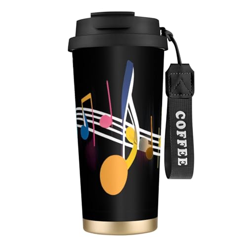 Thermobecher mit buntem Musiknoten-Druck, auslaufsicherer Deckel und Strohhalm, isolierter Kaffeebecher, doppelwandig, Vakuum-Edelstahl-Thermobecher für heiße und kalte Getränke, 500 ml Thermobecher mit buntem Musiknoten-Druck, auslaufsicherer Deckel und Strohhalm, isolierter Kaffeebecher, doppelwandig, Vakuum-Edelstahl-Thermobecher für heiße und kalte Getränke, 500 ml von KHDKLXOHZ