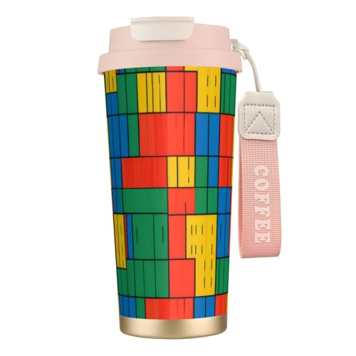 Thermobecher mit buntem Ziegeldruck, 500 ml, mit auslaufsicherem Deckel und Strohhalm, isolierter Kaffeebecher, doppelwandig, Vakuum-Edelstahl-Thermobecher für heiße und kalte Getränke Thermobecher mit buntem Ziegeldruck, 500 ml, mit auslaufsicherem Deckel und Strohhalm, isolierter Kaffeebecher, doppelwandig, Vakuum-Edelstahl-Thermobecher für heiße und kalte Getränke von KHDKLXOHZ