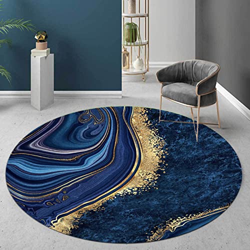 KHDSTYLK Runder Teppich Wohnzimmer Blau Gold Nordischer Abstrakter Moderner Stil Teppich Für Schlafzimmer Dekoration Zuhause Anti-Rutsch-Stuhlmatte von KHDSTYLK