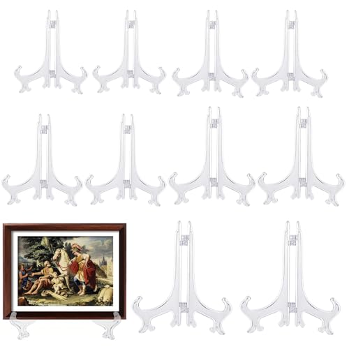KHDULQ 10 Stück Klar Acryl Tellerständer Mini Staffelei Fotoständer CD Ständer Postkartenständer Tischstaffelei Kartenständer Kunststoff Staffeleien 3 In、4 In、5 In、6 In、8 In Tellerständer zur Aufstell von KHDULQ