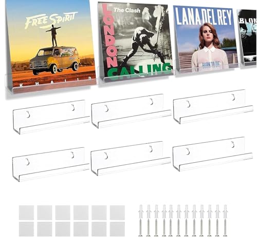 KHDULQ 6 Stücke Schallplatten Wandhalterung,Vinyl Halter Ständer Vinyl Regal für Schallplatten Wand,Schallplattenständer zur Wandmontage Transparente Schallplatten Halter,für Platten und Fotos von KHDULQ