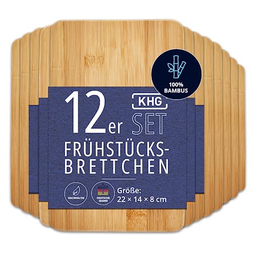 KHG 12er-Set Frühstücksbrettchen aus Bambus Holz - 22 x 14 x 0,8 cm | Schneidebrett Frühstücksbrett Vesperbrettchen Holzbrettchen Set 12 Brettchen nachhaltig antibakteriell von KHG