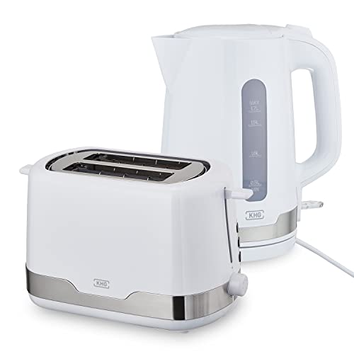 KHG 2-teiliges Set | Toaster 2 Scheiben mit Brötchenaufsatz, 7 Bräunungsstufen 850W | Wasserkocher 1,7 Liter mit Abschaltautomatik 2200W | Frühstücksset Weiß, BPA Frei, Klassisch KHG 2-teiliges Set | Toaster 2 Scheiben mit Brötchenaufsatz, 7 Bräunungsstufen 850W | Wasserkocher 1,7 Liter mit Abschaltautomatik 2200W | Frühstücksset Weiß, BPA Frei, Klassisch von KHG