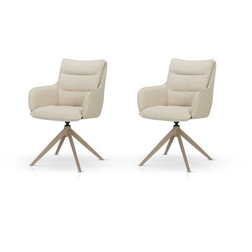 KHG 2er Set Esszimmerstühle Küchenstuhl drehbar mit Rückstellfunktion - Polsterstuhl mit Webstoff, Metallgestell pulverbeschichtet, Bequeme Sitzschale mit Keder, belastbar bis 120 kg - Beige KHG 2er Set Esszimmerstühle Küchenstuhl drehbar mit Rückstellfunktion - Polsterstuhl mit Webstoff, Metallgestell pulverbeschichtet, Bequeme Sitzschale mit Keder, belastbar bis 120 kg - Beige von KHG