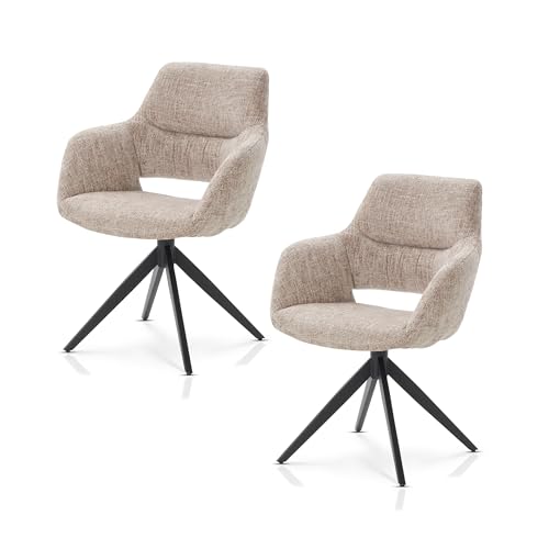 KHG 2er Set Esszimmerstühle Küchenstuhl mit Armlehnen - drehbar 360° mit Rückstellfunktion, Chenille Stoff, bequem gepolstert, modern, stabiles Metallgestell bis 120 kg belastbar - Hellbraun KHG 2er Set Esszimmerstühle Küchenstuhl mit Armlehnen - drehbar 360° mit Rückstellfunktion, Chenille Stoff, bequem gepolstert, modern, stabiles Metallgestell bis 120 kg belastbar - Hellbraun von KHG