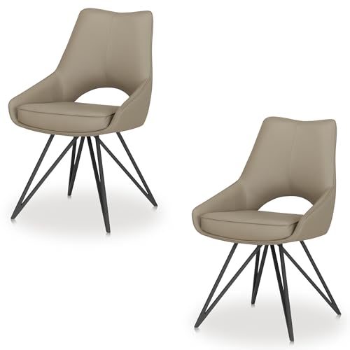 KHG 2er Set Esszimmerstühle Küchenstuhl mit extra Dicker Polsterung - Moderner Polsterstuhl Kunstleder pflegeleicht, Metallgestell bis 120 kg belastbar Stuhl für Küche & Wohnzimmer - Cappuccino von KHG