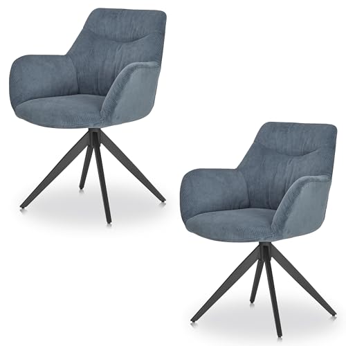 KHG 2er Set Esszimmerstühle mit Armlehnen - Polsterstuhl 360° drehbar, gepolstert, modernes Design, Cordbezug, bis 120 kg belastbar, komfortabler Drehstuhl für Wohnzimmer & Esszimmer - Blau KHG 2er Set Esszimmerstühle mit Armlehnen - Polsterstuhl 360° drehbar, gepolstert, modernes Design, Cordbezug, bis 120 kg belastbar, komfortabler Drehstuhl für Wohnzimmer & Esszimmer - Blau von KHG