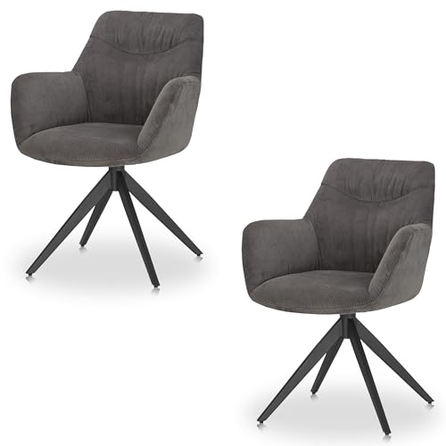 KHG 2er Set Esszimmerstühle mit Armlehnen - Polsterstuhl 360° drehbar, gepolstert, modernes Design, Cordbezug, bis 120 kg belastbar, komfortabler Drehstuhl für Wohnzimmer & Esszimmer - Grau KHG 2er Set Esszimmerstühle mit Armlehnen - Polsterstuhl 360° drehbar, gepolstert, modernes Design, Cordbezug, bis 120 kg belastbar, komfortabler Drehstuhl für Wohnzimmer & Esszimmer - Grau von KHG