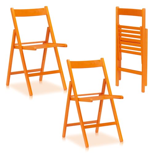 KHG 2er Set Klappstühle Holzstuhl Buche Orange, Esszimmerstuhl klappbar platzsparend, Balkonstuhl Massivholz lackiert, 45 x 79 x 50 cm Besucherstuhl, Gästestuhl von KHG