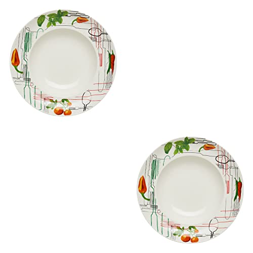 KHG 2er Set Pastateller, extra groß mit 30cm Durchmesser in Besteck Print, perfekt für Gastro und Zuhause, hochwertiges Porzellan, Suppenteller, Salatteller, Spühlmaschinengeeignet von KHG