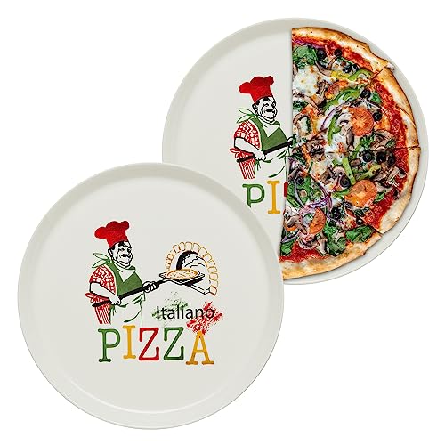 KHG 2er Set Pizzateller, extra groß mit 30cm Durchmesser in Chefkoch Print, perfekt für Gastro und Zuhause, hochwertiges Porzellan, Spühlmaschinengeeignet & perfekt Stapelbar von KHG