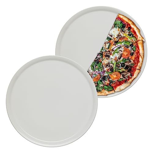 KHG 2er Set Pizzateller, extra groß mit 30cm Durchmesser in weiß, perfekt für Gastro und Zuhause, hochwertiges Porzellan, Spühlmaschinengeeignet & perfekt Stapelbar im zeitlosem Design von KHG