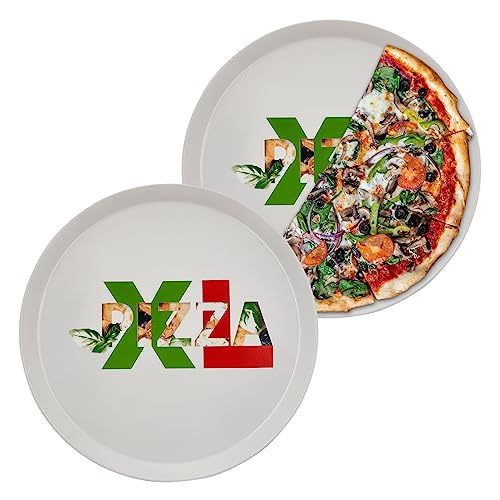 KHG 2er Set Pizzateller, extra groß mit 33cm Durchmesser in XL2 Print, perfekt für Gastro und Zuhause, hochwertiges Porzellan, Spühlmaschinengeeignet & perfekt Stapelbar von KHG