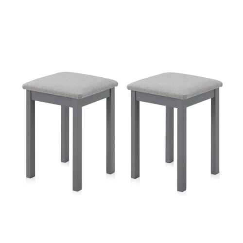 KHG 2er Set Sitzhocker Holzhocker Grau lackiert, Webstoff gepolstert Flur Garderobenhocker Küchenhocker 36x36x47 cm - Buche Holz Massiv bis 110 kg belastbar - Schminkhocker Landhausstil von KHG