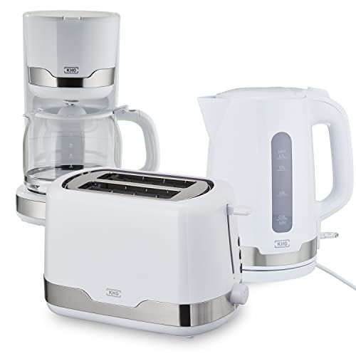 KHG 3-teiliges Set | Toaster 2 Scheiben, 7 Bräunungsstufen 850W | Wasserkocher 1,7 Liter mit Abschaltautomatik 2200W | Kaffeemaschine 1,5 Liter Glaskanne mit Tropfstopp 1000W | Frühstücksset Weiß KHG 3-teiliges Set | Toaster 2 Scheiben, 7 Bräunungsstufen 850W | Wasserkocher 1,7 Liter mit Abschaltautomatik 2200W | Kaffeemaschine 1,5 Liter Glaskanne mit Tropfstopp 1000W | Frühstücksset Weiß von KHG