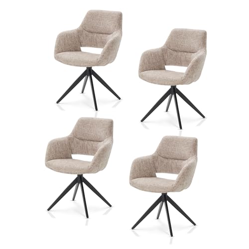 KHG 4er Set Esszimmerstühle Küchenstuhl mit Armlehnen - drehbar 360° mit Rückstellfunktion, Chenille Stoff, bequem gepolstert, modern, stabiles Metallgestell bis 120 kg belastbar - Hellbraun KHG 4er Set Esszimmerstühle Küchenstuhl mit Armlehnen - drehbar 360° mit Rückstellfunktion, Chenille Stoff, bequem gepolstert, modern, stabiles Metallgestell bis 120 kg belastbar - Hellbraun von KHG