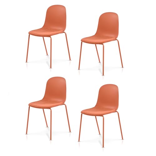 KHG 4er Set Esszimmerstühle Küchenstuhl stapelbar - Kunststoff Sitzschale mit Polsterung & Flachgewebe, Metallgestell Ton in Ton, minimalistisches Design, bis 120 kg belastbar - Orange von KHG