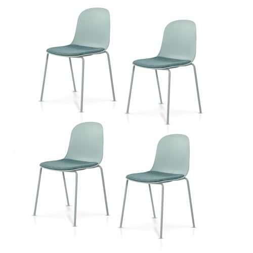 KHG 4er Set Esszimmerstühle Küchenstuhl stapelbar - Kunststoff Sitzschale mit Polsterung & Flachgewebe, Metallgestell Ton in Ton, minimalistisches Design, bis 120 kg belastbar - Petrol von KHG