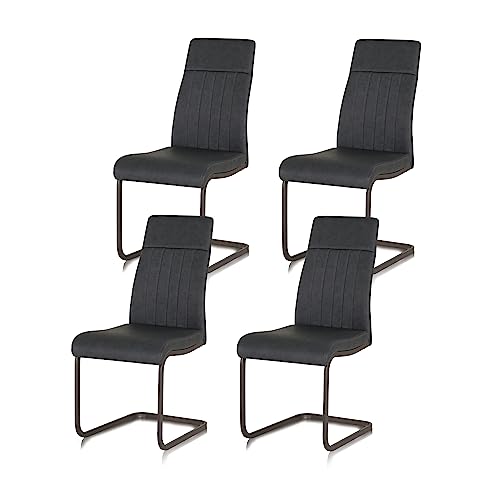 KHG 4er Set Esszimmerstühle Schwingstuhl Polsterstuhl Küchenstuhl Kunstleder Anthrazit - Design Stuhl Sitzhöhe 48 cm - Freischwinger mit Griff, für Esszimmer, Büro, Küche von KHG