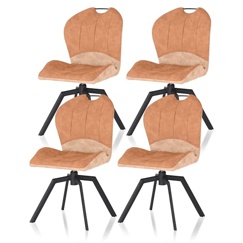 KHG 4er Set Esszimmerstühle drehbar Braun, Mikrofaser in Wildlederoptik, Drehstuhl, Küchenstuhl, Polsterstuhl, Wohnzimmerstuhl, Design Stuhl Gestell aus Metall von KHG