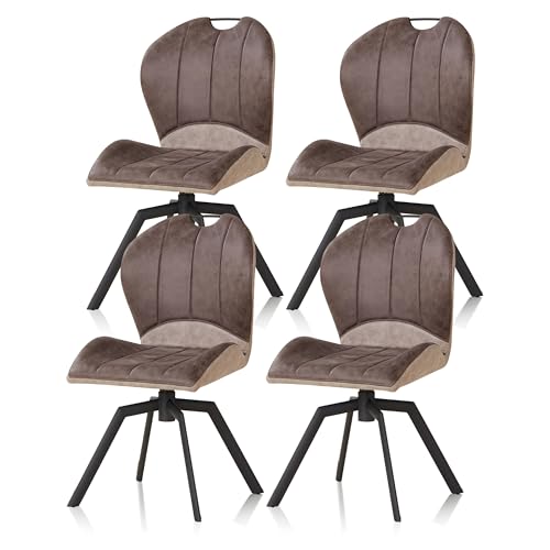 KHG 4er Set Esszimmerstühle drehbar Dunkelgrau, Mikrofaser in Wildlederoptik, Drehstuhl, Küchenstuhl, Polsterstuhl, Wohnzimmerstuhl, Design Stuhl Gestell aus Metall von KHG