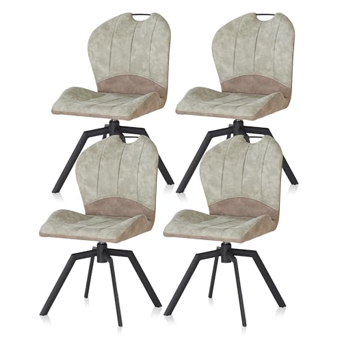KHG 4er Set Esszimmerstühle drehbar Hellgrün, Mikrofaser in Wildlederoptik, Drehstuhl, Küchenstuhl, Polsterstuhl, Wohnzimmerstuhl, Design Stuhl Gestell aus Metall von KHG