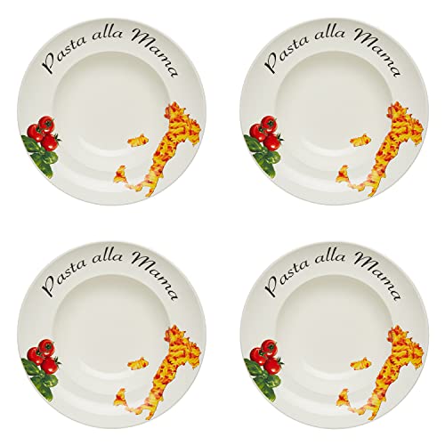 KHG 4er Set Pastateller, extra groß mit 30cm Durchmesser in Pasta alla Mama Print, perfekt für Gastro und Zuhause, hochwertiges Porzellan, Suppenteller, Salatteller, Spühlmaschinengeeignet KHG 4er Set Pastateller, extra groß mit 30cm Durchmesser in Pasta alla Mama Print, perfekt für Gastro und Zuhause, hochwertiges Porzellan, Suppenteller, Salatteller, Spühlmaschinengeeignet von KHG