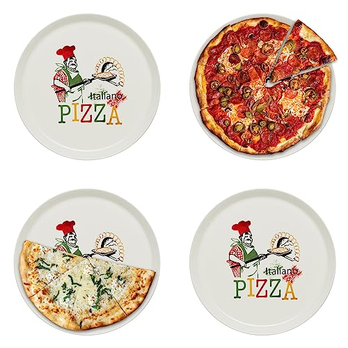 KHG 4er Set Pizzateller, extra groß mit 30cm Durchmesser in Chefkoch Print, perfekt für Gastro und Zuhause, hochwertiges Porzellan, Spühlmaschinengeeignet & perfekt Stapelbar von KHG