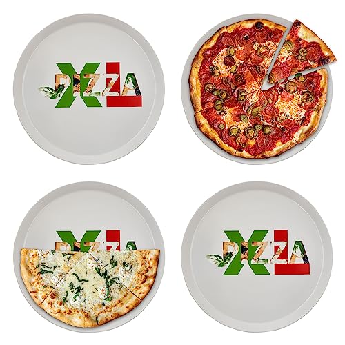 KHG 4er Set Pizzateller, extra groß mit 33cm Durchmesser in XL2 Print, perfekt für Gastro und Zuhause, hochwertiges Porzellan, Spühlmaschinengeeignet & perfekt Stapelbar von KHG