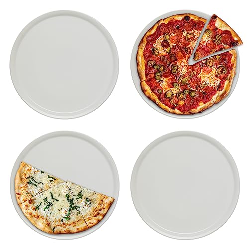 KHG 4er Set Pizzateller, extra groß mit 33cm Durchmesser in weiß, perfekt für Gastro und Zuhause, hochwertiges Porzellan, Spühlmaschinengeeignet & perfekt Stapelbar im zeitlosem Design von KHG