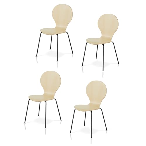 KHG 4er Set Stapelstühle Esszimmerstuhl Stuhl aus Schichtholz mit Eiche-Dekor - Sitzhöhe 45 cm, Stuhlbeine aus Metall - stapelbar für Esszimmer Gastronomie Büro von KHG