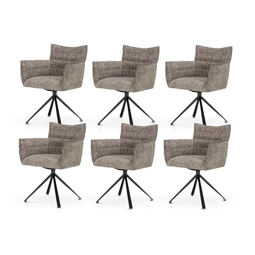 KHG 6er Set Esszimmerstühle Armlehnstuhl Dunkelgrau Webstoff, Polsterstuhl 360 Grad drehbar mit Rückstellfunktion, 120 kg belastbar, Drehstuhl ideal für Küche Wohnzimmer Büro KHG 6er Set Esszimmerstühle Armlehnstuhl Dunkelgrau Webstoff, Polsterstuhl 360 Grad drehbar mit Rückstellfunktion, 120 kg belastbar, Drehstuhl ideal für Küche Wohnzimmer Büro von KHG