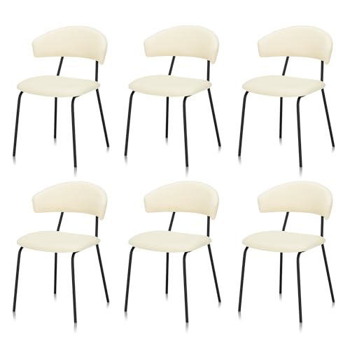 KHG 6er Set Esszimmerstühle Creme Kunstleder, Industrial Look, Küchenstuhl, Polsterstuhl, Design Stuhl Gestell aus Metall pulverbeschichtet, für Küche Büro Wohnzimmer von KHG
