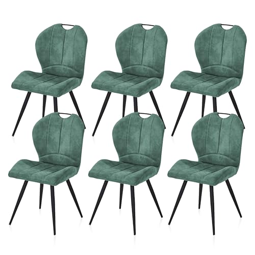 KHG 6er Set Esszimmerstühle Küchenstuhl Dunkelgrün, Mikrofaser in Wildlederoptik, Polsterstuhl mit Griff, Wohnzimmerstuhl, Design Stuhl Gestell aus Metall KHG 6er Set Esszimmerstühle Küchenstuhl Dunkelgrün, Mikrofaser in Wildlederoptik, Polsterstuhl mit Griff, Wohnzimmerstuhl, Design Stuhl Gestell aus Metall von KHG