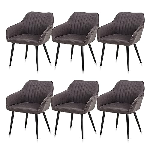 KHG 6er Set Esszimmerstühle Polsterstuhl Küchenstuhl Sessel mit Armlehnen Grau Mikrofaser - Metallbeine schwarz, Rückenlehne und Armlehnen gesteppt - Design Stuhl Sitzhöhe 47 cm KHG 6er Set Esszimmerstühle Polsterstuhl Küchenstuhl Sessel mit Armlehnen Grau Mikrofaser - Metallbeine schwarz, Rückenlehne und Armlehnen gesteppt - Design Stuhl Sitzhöhe 47 cm von KHG