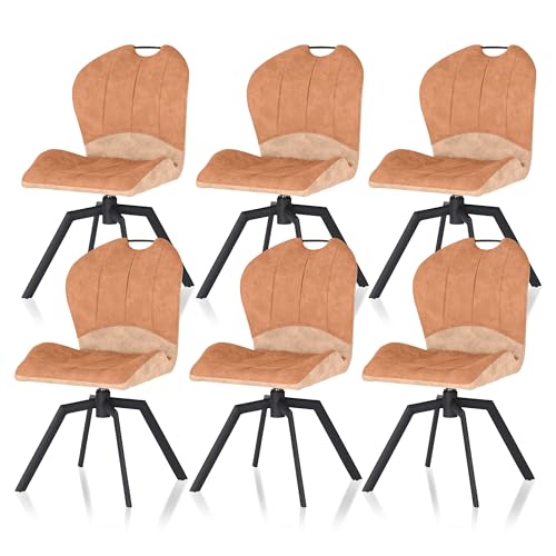 KHG 6er Set Esszimmerstühle drehbar Braun, Mikrofaser in Wildlederoptik, Drehstuhl, Küchenstuhl, Polsterstuhl, Wohnzimmerstuhl, Design Stuhl Gestell aus Metall von KHG
