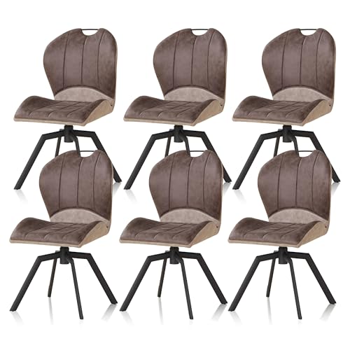 KHG 6er Set Esszimmerstühle drehbar Dunkelgrau, Mikrofaser in Wildlederoptik, Drehstuhl, Küchenstuhl, Polsterstuhl, Wohnzimmerstuhl, Design Stuhl Gestell aus Metall von KHG