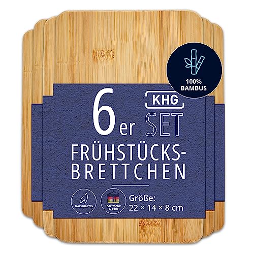 KHG 6er-Set Frühstücksbrettchen aus Bambus Holz - 22 x 14 x 0,8 cm | Schneidebrett Frühstücksbrett Vesperbrettchen Holzbrettchen Set 6 Brettchen nachhaltig antibakteriell von KHG