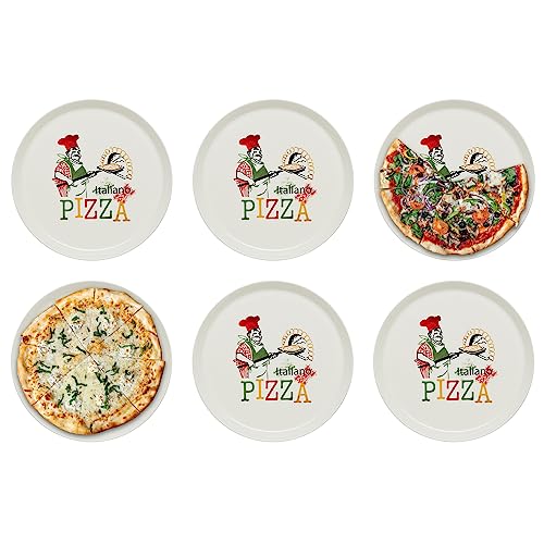 KHG 6er Set Pizzateller, extra groß mit 30cm Durchmesser in Chefkoch Print, perfekt für Gastro und Zuhause, hochwertiges Porzellan, Spühlmaschinengeeignet & perfekt Stapelbar von KHG