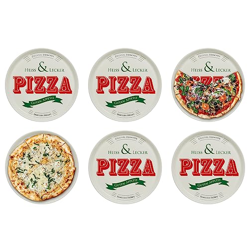 KHG 6er Set Pizzateller, extra groß mit 30cm Durchmesser in Heiss & Lecker Print, perfekt für Gastro und Zuhause, hochwertiges Porzellan, Spühlmaschinengeeignet & perfekt Stapelbar von KHG