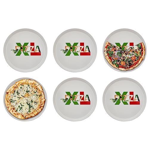 KHG 6er Set Pizzateller, extra groß mit 33cm Durchmesser in XL2 Print, perfekt für Gastro und Zuhause, hochwertiges Porzellan, Spühlmaschinengeeignet & perfekt Stapelbar von KHG
